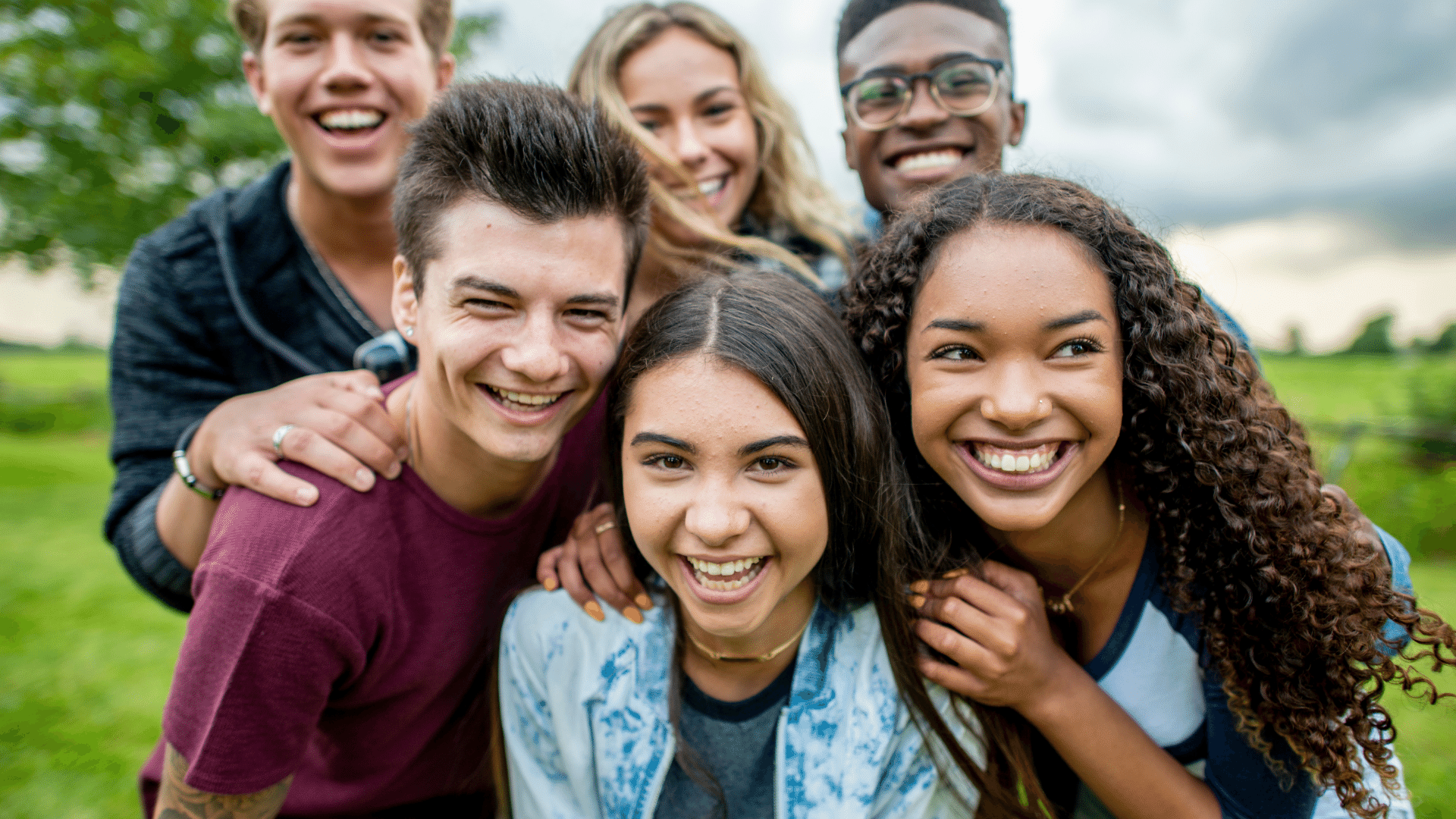 a group of students laughing and enjoying